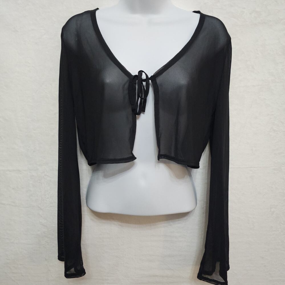 NWT Womens Top XS Black Sheer Cropped Acubi Cyber Minimalist Whimsigoth Festival